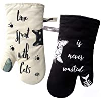 Los mejores  - GREVY Guantes de Cocina- Guantes de Horno Resistentes al Calor Perfectos para Cocinar- Hornear y Barbacoas-Cat con gato…